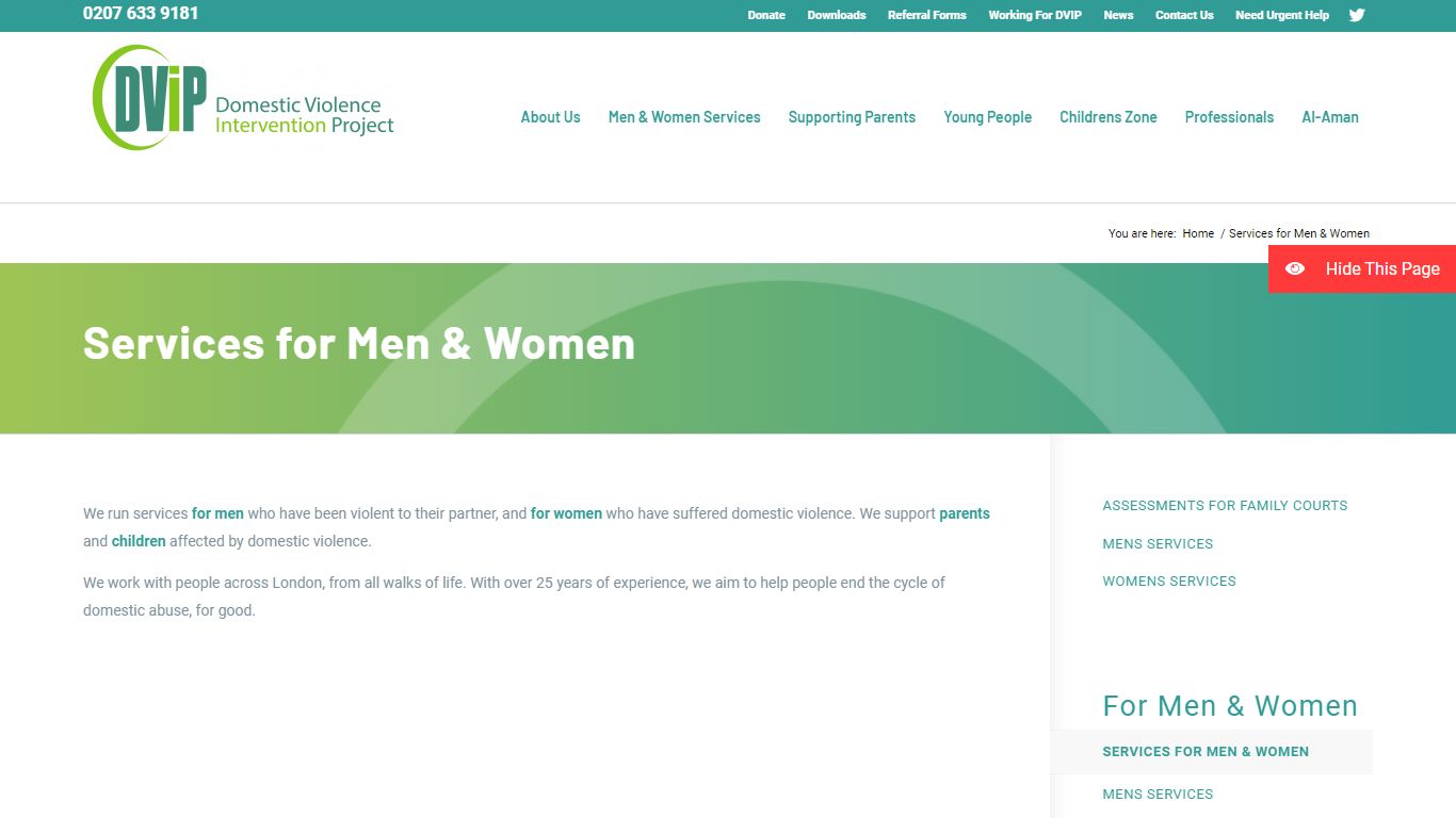 Services for Men & Women - DVIP | Domestic Violence Intervention Project